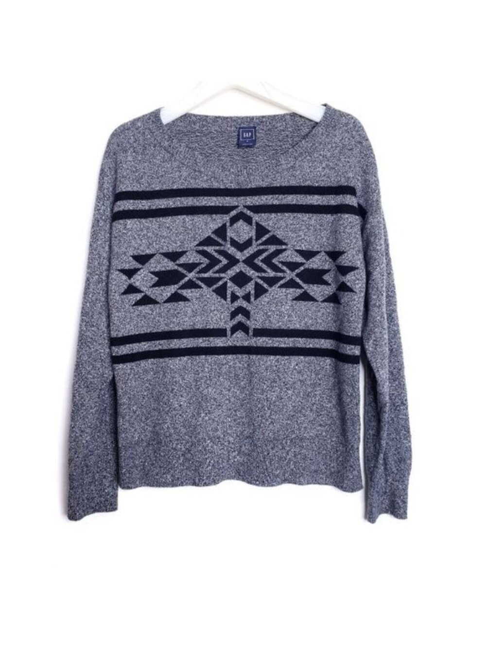 Gap Gray Knit Merino Wool Blend Aztec Southwestern Sweater Women's Size Medium